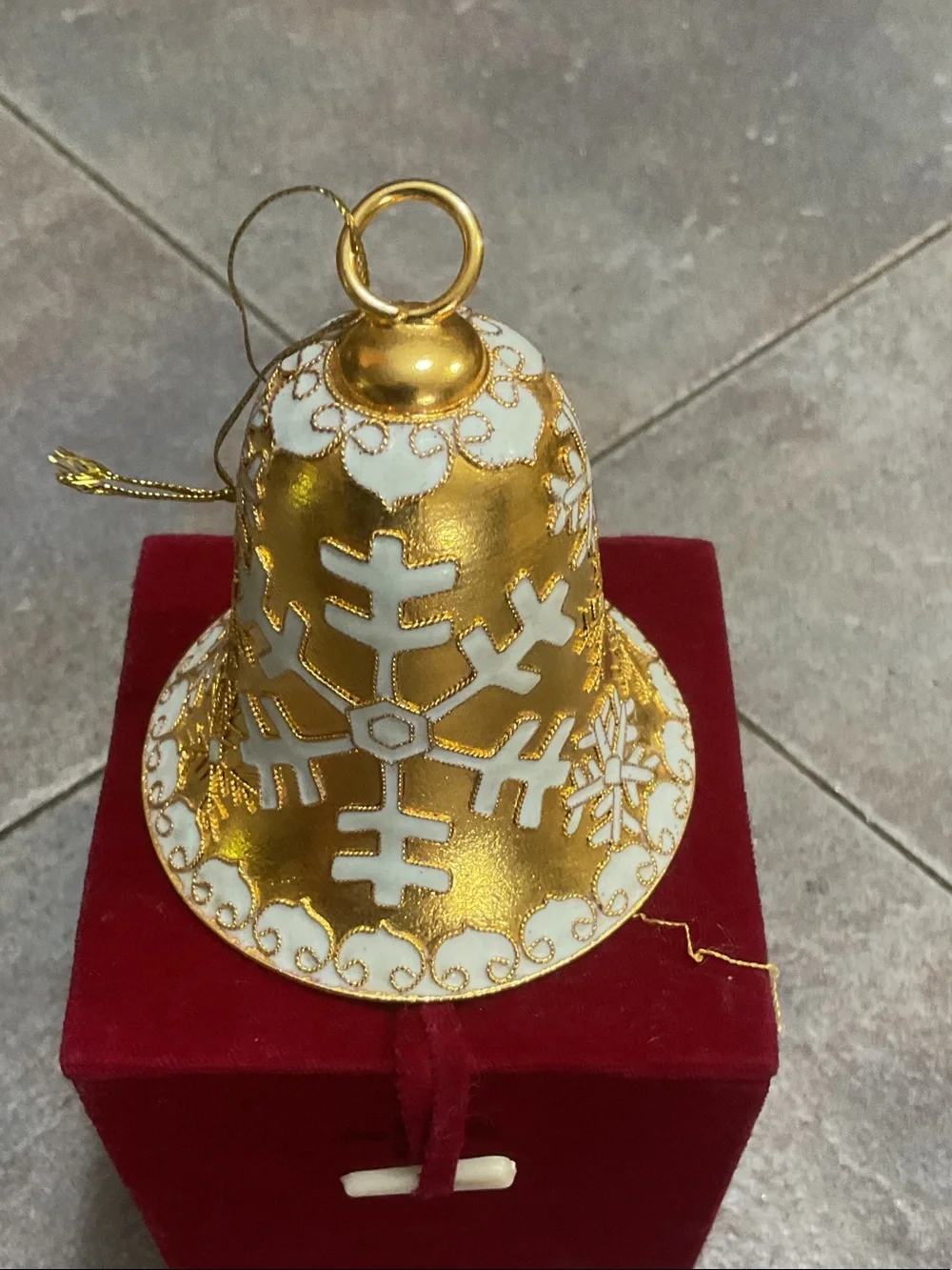 Gold and White Snowflake Bell Holiday Ornament